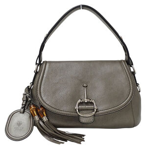 GUCCI Authentic Gray Leather Bamboo Shoulder Bag